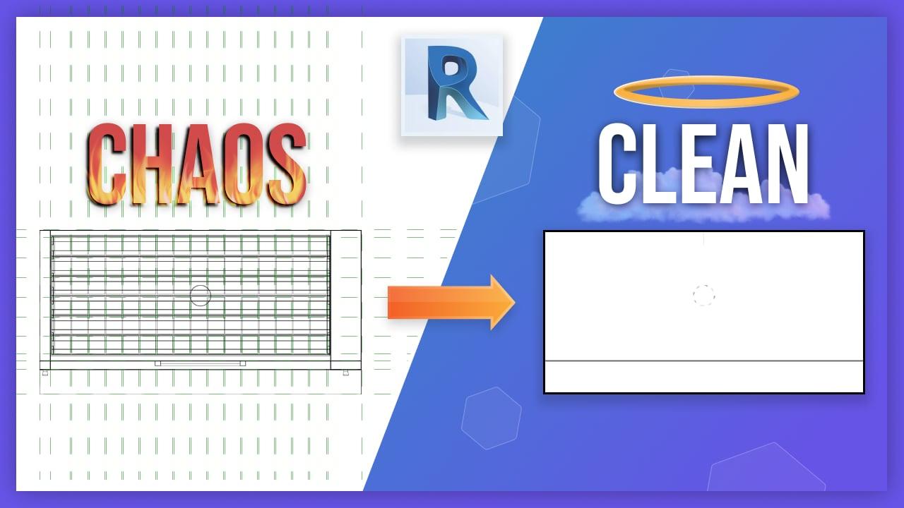 Blog banner image displays a before and after view of a chaotic plan view in Revit and a clean plan view