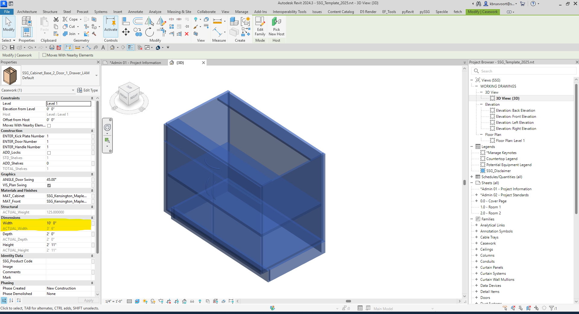 A user tries to set the width of the cabinet to 10’ but it stops at the largest size it can be configured to