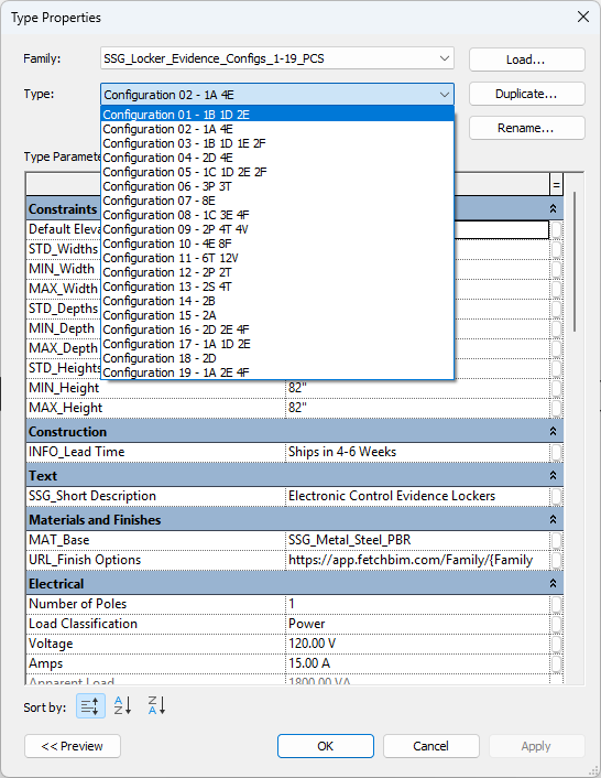 Type Properties dialog showing standardized type names.